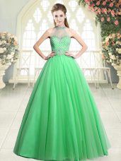 Exquisite Floor Length A-line Sleeveless Green Prom Dress Zipper
