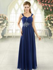 Dramatic Chiffon Sleeveless Floor Length Evening Dresses and Beading and Ruching