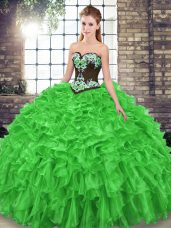 Ball Gown Prom Dress Organza Sweep Train Sleeveless Embroidery and Ruffles