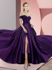 Sleeveless Sweep Train Beading and Lace Backless Prom Dress