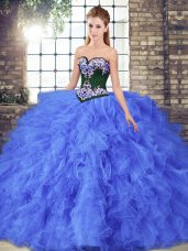 High End Tulle Sleeveless Floor Length Vestidos de Quinceanera and Beading and Embroidery