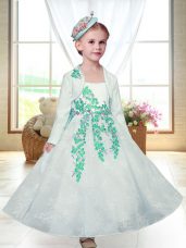 Dynamic Straps Sleeveless Flower Girl Dress Ankle Length Embroidery White Lace