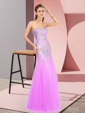 Dazzling Lilac Zipper Prom Party Dress Beading Sleeveless Floor Length
