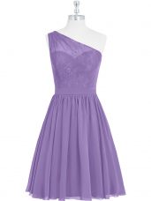 Elegant Sleeveless Knee Length Lace Side Zipper Dress for Prom with Lavender