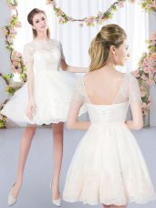 Low Price Champagne Scoop Lace Up Lace Dama Dress for Quinceanera Short Sleeves