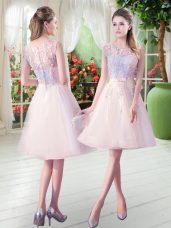 Champagne Zipper Party Dress Wholesale Appliques Sleeveless Knee Length