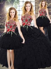 Ball Gowns Sleeveless Black Quince Ball Gowns Zipper