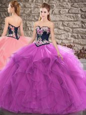 Sweetheart Sleeveless Vestidos de Quinceanera Floor Length Beading and Embroidery Purple Tulle