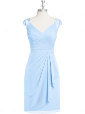 Cap Sleeves Zipper Knee Length Appliques and Ruching Prom Party Dress