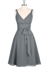 Fantastic Mini Length Grey Evening Dress Chiffon Sleeveless Ruching