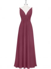 Inexpensive Floor Length Empire Sleeveless Burgundy Dress for Prom Backless