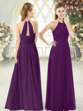 Purple Zipper Homecoming Dress Ruching Sleeveless Floor Length