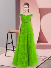 Fantastic Sleeveless Floor Length Beading Lace Up Womens Party Dresses with Green
