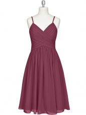 Knee Length Burgundy Chiffon Sleeveless Pleated