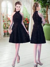 Comfortable Black A-line High-neck Sleeveless Appliques Knee Length Zipper Prom Party Dress