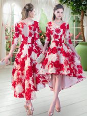 High Low Lace Up Prom Dress White And Red for Prom and Party with Belt