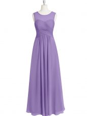 Captivating Floor Length Lavender Homecoming Dress Scoop Sleeveless Zipper