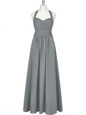 Floor Length Grey Dress for Prom Halter Top Sleeveless Zipper