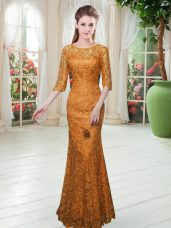 Decent Orange Mermaid Lace Prom Party Dress Zipper Half Sleeves Floor Length