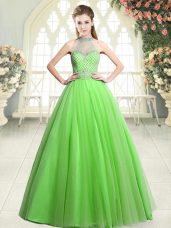 Sexy A-line Beading Prom Gown Zipper Tulle Sleeveless Floor Length