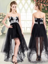 Charming Black Lace Up Sweetheart Appliques Dress for Prom Tulle Sleeveless