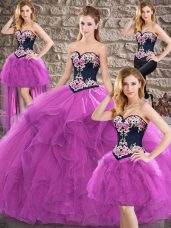 Fitting Purple Tulle Lace Up Quinceanera Gowns Sleeveless Floor Length Beading and Embroidery