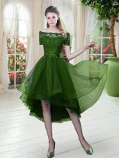 New Style High Low A-line Short Sleeves Green Juniors Party Dress Lace Up