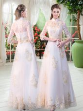 Hot Selling 3 4 Length Sleeve Appliques Zipper Prom Gown