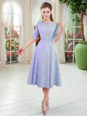 V-neck Half Sleeves Zipper Going Out Dresses Blue