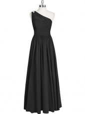 Modest Sleeveless Zipper Floor Length Ruching Prom Party Dress