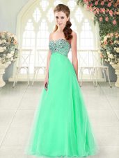 Apple Green Tulle Lace Up Sweetheart Sleeveless Floor Length Prom Dresses Beading