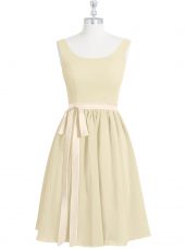 Light Yellow Sleeveless Belt Mini Length Prom Dresses