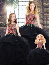 Top Selling Black Lace Up Quinceanera Dresses Beading and Embroidery Sleeveless Floor Length