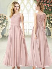 Pink Sleeveless Chiffon Zipper Prom Evening Gown for Prom and Party