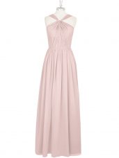 Edgy Sleeveless Floor Length Pleated Zipper Prom Party Dress with Pink