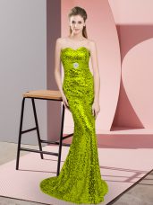 Lovely Column/Sheath Sleeveless Apple Green Dress for Prom Sweep Train Lace Up