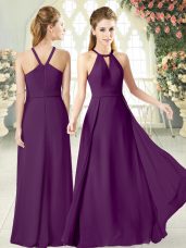 Purple Halter Top Zipper Ruching Prom Dress Sleeveless