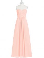 Spectacular Sweetheart Sleeveless Prom Dress Floor Length Lace and Appliques Pink Chiffon