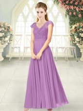 Ankle Length Zipper Homecoming Dress Lilac for Prom and Party with Lace