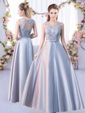 Trendy Scoop Sleeveless Satin Court Dresses for Sweet 16 Lace Lace Up