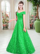 Excellent Floor Length A-line Sleeveless Green Homecoming Dress Lace Up