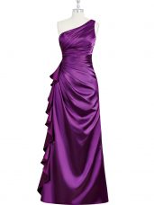 Eye-catching Purple Sleeveless Floor Length Beading and Ruching and Pleated Side Zipper Homecoming Dress