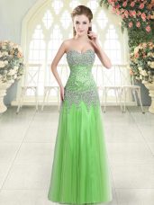 Tulle Zipper Evening Dress Sleeveless Floor Length Beading