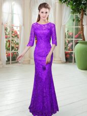 Colorful Half Sleeves Zipper Floor Length Lace