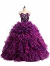 Sweetheart Sleeveless Organza Quinceanera Gown Beading and Ruffles Lace Up