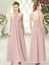 Deluxe Ankle Length Empire Sleeveless Pink Homecoming Dress Zipper