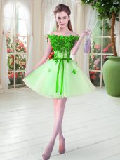 Romantic Apple Green Sleeveless Beading and Appliques Mini Length Prom Party Dress