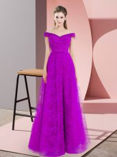 Chic Floor Length Lace Up Juniors Evening Dress Purple for Prom and Party with Beading and Lace
