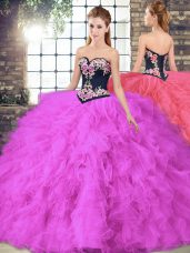 Fancy Fuchsia Vestidos de Quinceanera Sweet 16 and Quinceanera with Beading and Embroidery Sweetheart Sleeveless Lace Up