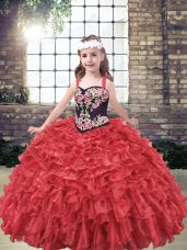 Sleeveless Lace Up Floor Length Embroidery and Ruffles Girls Pageant Dresses